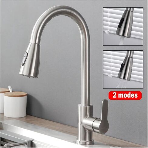 Black/Brushed Kitchen Faucet Two Function Single Handle Pull Out Mixer Hot and Cold Water Faucet Deck Mount(Matte Black) in Kuwait