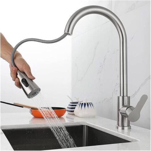 Black/Brushed Kitchen Faucet Two Function Single Handle Pull Out Mixer Hot and Cold Water Faucet Deck Mount(Matte Black) in Kuwait