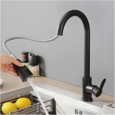 Black/Brushed Kitchen Faucet Two Function Single Handle Pull Out Mixer Hot and Cold Water Faucet Deck Mount(Matte Black) in Kuwait