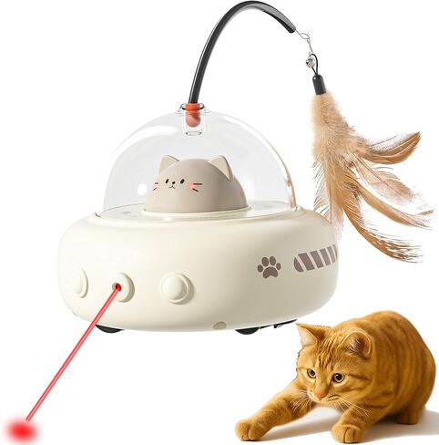 hooroor Laser Cat Toy for Indoor Cats,2 in 1 UFO-Vehicle Automatic Motion with Feather,Rechargeable Electronic Smart Sensor,Interactive Toys for Bored Cats/Kittens/Dogs,Ideal Gift for Pet Lover in Saudi Arabia