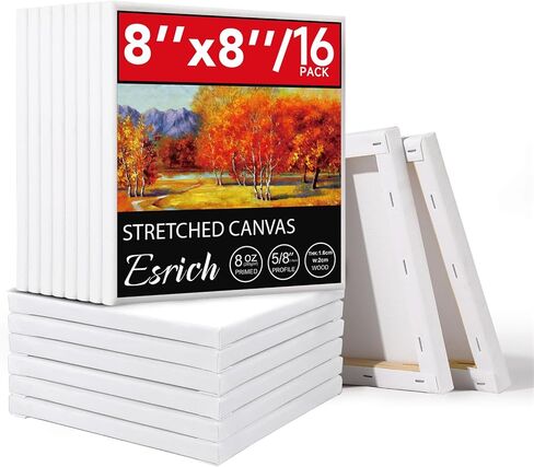 ESRICH 12x16 Stretched Canvas for Painting, 8 Pack Blank Canvases for Painting -5/8 in Profile Primed Cotton Painting Canvas for Oil & Acrylic Paint in Kuwait