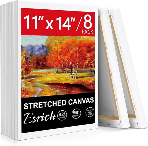 ESRICH 12x16 Stretched Canvas for Painting, 8 Pack Blank Canvases for Painting -5/8 in Profile Primed Cotton Painting Canvas for Oil & Acrylic Paint in Kuwait