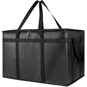 حقيبة توصيل الطعام المعزولة XXXL - أكياس بقالة برودة حرارية قابلة لإعادة الاستخدام لتموين Doordash ، حاملة البيتزا ، الأحداث ، تحافظ على الطعام البارد/الساخن متجمدًا أو أكثر دفئًا للسفر/التسوق ، التجاري (الأسود ، 1pk) in Kuwait