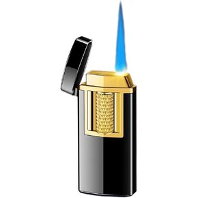 Press Roller for Sliding use, Windproof Blue Flame, Metal Material Adjustable Flame Butane Lighter, Visible transom, re-Inflatable and Reusable, Outdoor, Camping (Fuel not Included)(Black) in Saudi Arabia