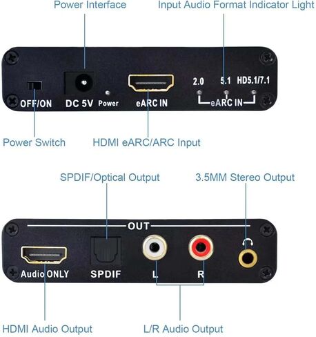 EARC/ARC Audio Extractor ، محول واجهة الوسائط المتعددة ، يدعم إخراج HDMI الحد الأقصى من القنوات HD5.1 و HD7.1 ، إخراج 3.5 مم ، لموسيقى المسرح المنزلي in Kuwait