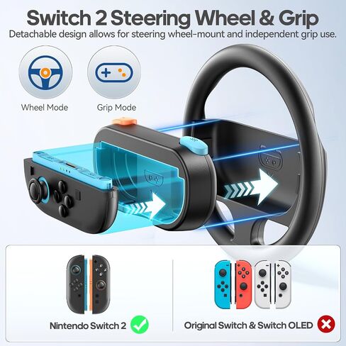 عجلة القيادة والقبضة لعام 2025 Switch 2 Joy -Cons ، Switch 2 عجلة سباق مع قبضة وحدة تحكم قابلة للفصل لماريو كارت وورلد 8 ديلوكس ، والرياضة العائلية تبديل الإكسسوارات -2 عبوات أسود in Kuwait