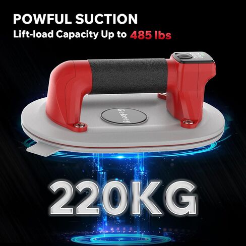 Suction Cups for Glass Lifting, LCD Display, Brushless Motors, 485 LBS Max Load, Heavy Duty Suction Cup Lifter with Batteries for Lifting Large Glass, Tile, Granite, Metal, Windshield, Black in Saudi Arabia