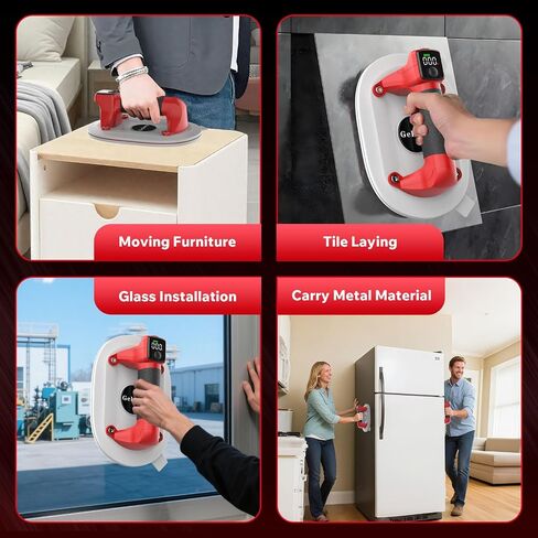 Suction Cups for Glass Lifting, LCD Display, Brushless Motors, 485 LBS Max Load, Heavy Duty Suction Cup Lifter with Batteries for Lifting Large Glass, Tile, Granite, Metal, Windshield, Black in Saudi Arabia