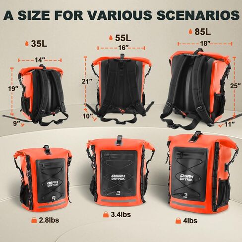 Waterproof Backpack Dry Bag 35L/55L – Heavy Duty Roll-Top Hiking Backpack Sack Keeps Gear Dry for Travel, Kayaking, Boating, Camping, Rafting and Fishing in Kuwait