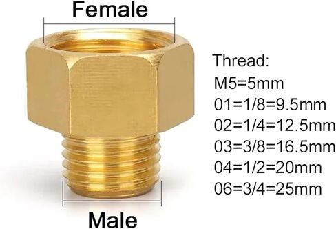 10pcs ذكر إلى أنثى الخيط hex hex brass النحاس الموصلات النحاس المحول المحول الخيوط ملاءمة 1/8 "1/4" 3/8 "1/2" (M02-F04) in Kuwait