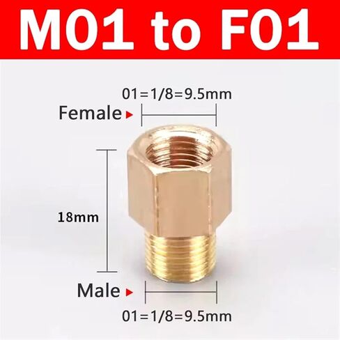 10pcs ذكر إلى أنثى الخيط hex hex brass النحاس الموصلات النحاس المحول المحول الخيوط ملاءمة 1/8 "1/4" 3/8 "1/2" (M02-F04) in Kuwait