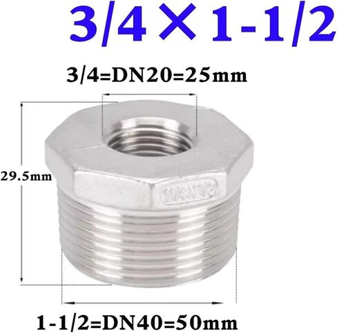 1pcs المخفضات جلبة ذكر x أنثى 1/8 "1/4" 1/2 "3/4" 1 "DN8 DN10 DN15 DN20 Thread 304 مقاوم للسباكة الفولاذ المقاوم للصدأ (DN20 إلى DN40) in Saudi Arabia