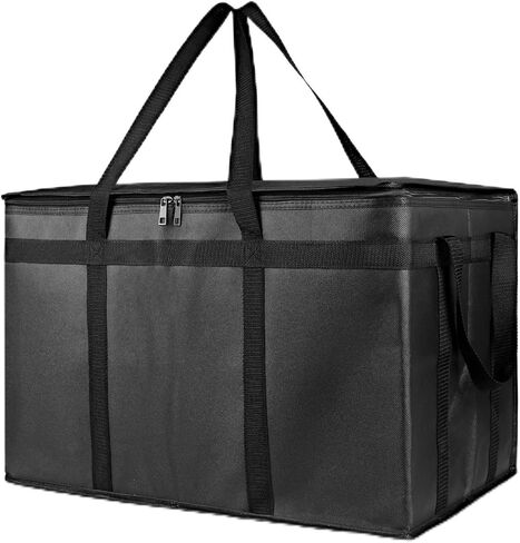 حقيبة توصيل الطعام المعزولة XXXL - أكياس بقالة برودة حرارية قابلة لإعادة الاستخدام لتموين Doordash ، حاملة البيتزا ، الأحداث ، تحافظ على الطعام البارد/الساخن متجمدًا أو أكثر دفئًا للسفر/التسوق ، التجاري (الأسود ، 1pk) in Kuwait
