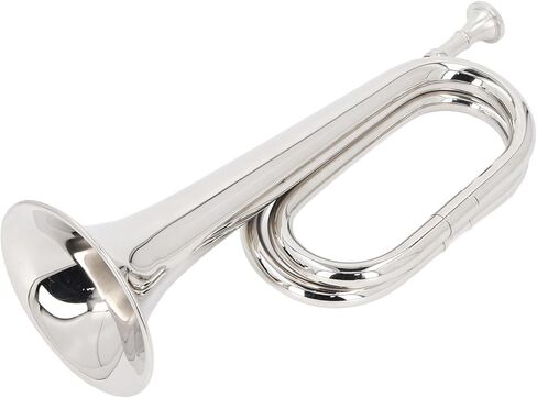Bugle C Key Military Trumpet Cavalry Trumpet Premium Brass Clear Sound Precise Pitch Easy to Play for Orchestra Marching Band Silver 11cm Mouthpiece 34cm Height in Saudi Arabia