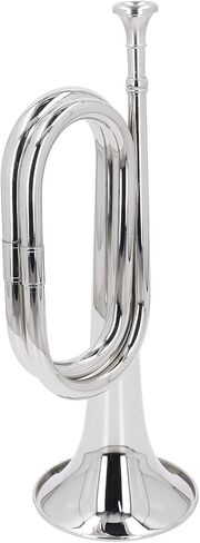 Bugle C Key Military Trumpet Cavalry Trumpet Premium Brass Clear Sound Precise Pitch Easy to Play for Orchestra Marching Band Silver 11cm Mouthpiece 34cm Height in Saudi Arabia