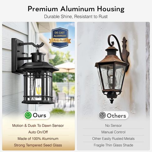 VIANIS 2 Packs Motion Sensor Outdoor Lights, Dusk to Dawn Outside Lights for House, Black Outdoor Light Fixture Sconce for House, Doorway, Entryway, Waterproof, Anti-Rust in Saudi Arabia