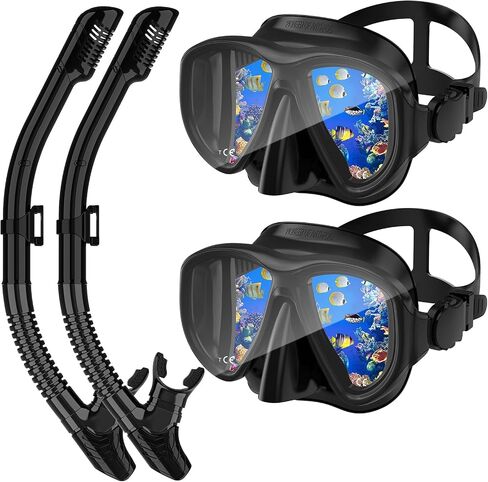 Snorkeling Gear for Adults, Dry Top Snorkel Mask Set 2 Pack Scuba Diving Mask Snorkel Gear Anti Fog Snorkeling Packages Tempered Glass Panoramic View Nose Cover in Saudi Arabia