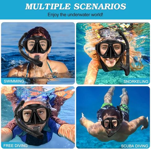 Snorkeling Gear for Adults, Dry Top Snorkel Mask Set 2 Pack Scuba Diving Mask Snorkel Gear Anti Fog Snorkeling Packages Tempered Glass Panoramic View Nose Cover in Saudi Arabia