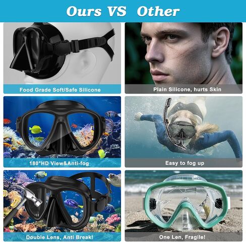 Snorkeling Gear for Adults, Dry Top Snorkel Mask Set 2 Pack Scuba Diving Mask Snorkel Gear Anti Fog Snorkeling Packages Tempered Glass Panoramic View Nose Cover in Saudi Arabia