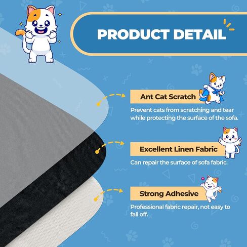 KING MOUNTAIN Anti Cat Scratch Furniture Protector,4 Pack Couch Fabric Repair Patches,9 * 11 inch Self-Adhesive Linen Repair Patches Protect The Sofa While Avoiding Damage Again(Black) in Kuwait
