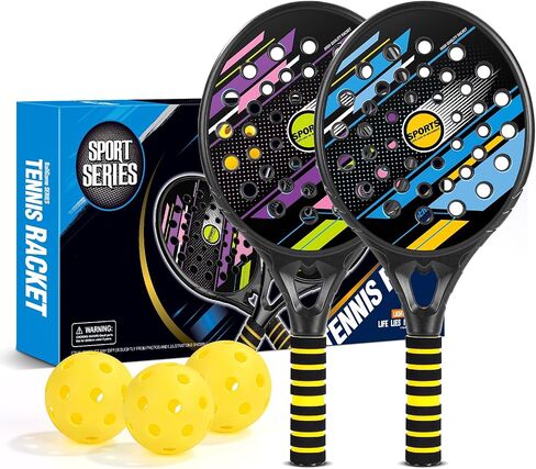Kids Beach Pickle Ball Set - Beach Outdoor Game Toys for Kids and Adults Family, 2 Set of Beach Tennis Paddle with 3 Pack Premium Pickleball Balls Lawn Outside Backyard Games in Saudi Arabia