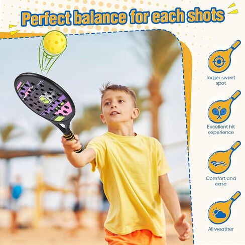 Kids Beach Pickle Ball Set - Beach Outdoor Game Toys for Kids and Adults Family, 2 Set of Beach Tennis Paddle with 3 Pack Premium Pickleball Balls Lawn Outside Backyard Games in Saudi Arabia