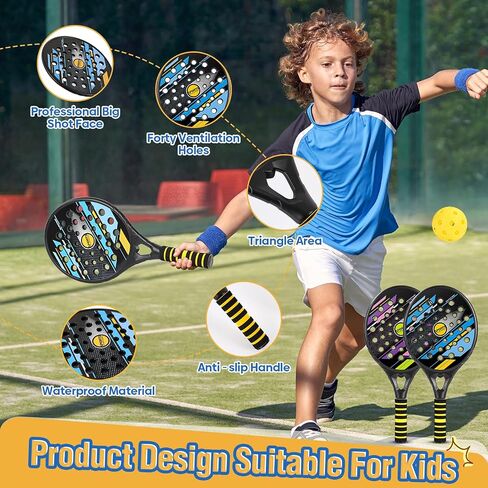 Kids Beach Pickle Ball Set - Beach Outdoor Game Toys for Kids and Adults Family, 2 Set of Beach Tennis Paddle with 3 Pack Premium Pickleball Balls Lawn Outside Backyard Games in Saudi Arabia