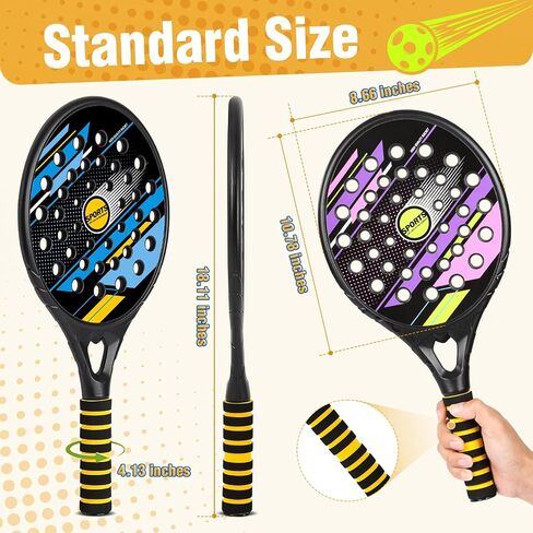 Kids Beach Pickle Ball Set - Beach Outdoor Game Toys for Kids and Adults Family, 2 Set of Beach Tennis Paddle with 3 Pack Premium Pickleball Balls Lawn Outside Backyard Games in Saudi Arabia