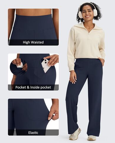 G4Free BareFeel High Stretch Yoga Pants Women Soft High Waisted Casual Wide Leg Pants with Pockets 27"/29"/31"/33"/35" in Kuwait