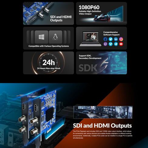 Avmatrix VP51 5-Ch SDI PCIE CATTURE-3G-SDI I/O ، 1080P60 ، WIN/LINUX ، 24 H ، دعم SDK ، البث المباشر/مؤتمر الفيديو in Kuwait