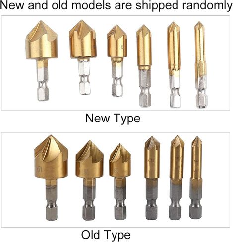 1/4 HEX Shank HSS CHAMFER CONTERSINK 6 قطع مجموعة ، قاطع الشطب الخشبي عالي السرعة مع أحجام من 6 مم إلى 19 مم ، أدوات النجارة لإزالة الرقائق السلسة in Saudi Arabia