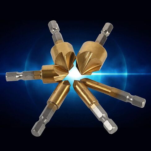 1/4 HEX Shank HSS CHAMFER CONTERSINK 6 قطع مجموعة ، قاطع الشطب الخشبي عالي السرعة مع أحجام من 6 مم إلى 19 مم ، أدوات النجارة لإزالة الرقائق السلسة in Saudi Arabia