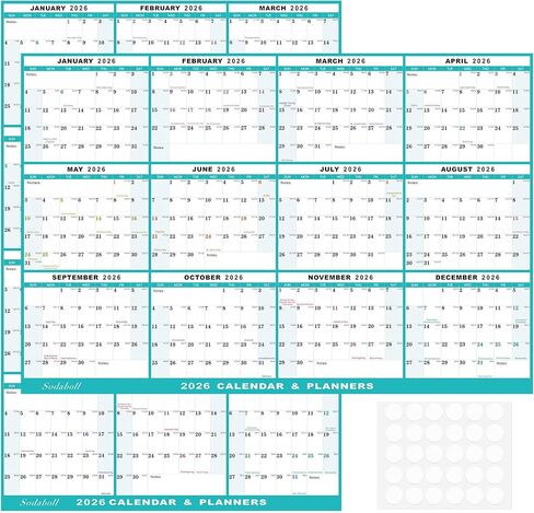 32"x48" Academic Wall Calendar 2025-2026, JUL 2025 - JUN 2026 12 Months Large Calendar, Erasable, Wet & Dry Erase Laminated, Vertical/Horizontal Reversible, Yearly Wall Planner with Julian Dates in Saudi Arabia