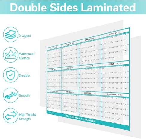 32"x48" Academic Wall Calendar 2025-2026, JUL 2025 - JUN 2026 12 Months Large Calendar, Erasable, Wet & Dry Erase Laminated, Vertical/Horizontal Reversible, Yearly Wall Planner with Julian Dates in Saudi Arabia