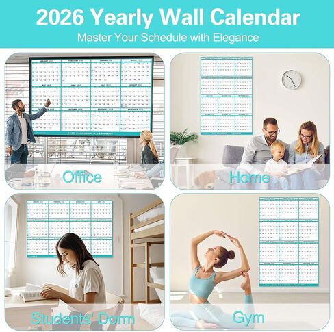 32"x48" Academic Wall Calendar 2025-2026, JUL 2025 - JUN 2026 12 Months Large Calendar, Erasable, Wet & Dry Erase Laminated, Vertical/Horizontal Reversible, Yearly Wall Planner with Julian Dates in Saudi Arabia