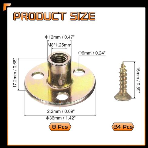 UXCELL 8PCS M8 T-NUTS ، TEE BRAD HOLE TEE BELD مطلي بالزنك مع مسامير ، مصوّع لحام مستدير من 3 حفرة 12.7 مم من خلال شفة ثقب إدراج صحن الخيط الإناث ، متعدد الألوان ، متعدد الألوان in Saudi Arabia