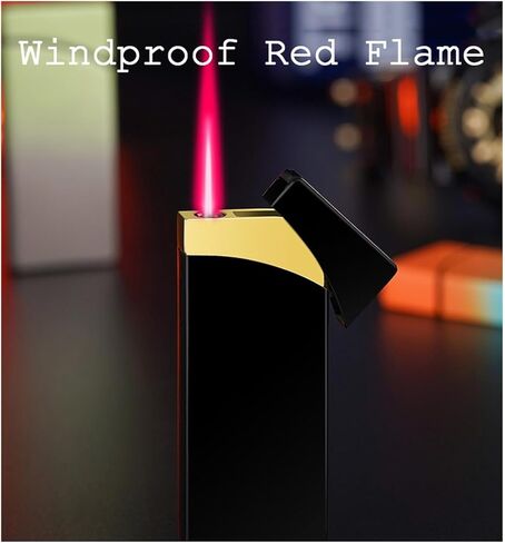 Ultra-Thin Windproof red Flame Lighter, Metal Butane Lighter, Portable Lighter, Adjustable Flame Lighter, Suitable for Outdoor, Candle, Camping and Other Scenes (Butane not Included)(Gold) in Saudi Arabia