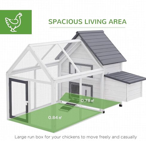 Pawhut 65 "CHICKE COOP WOODEN مع تشغيل قابلة للفصل ، دجاج الدجاج في الهواء الطلق الدجاجة القفص مع صندوق التعشيش ، صينية قابلة للإزالة ، بارات التجويف ، المنحدر ، الفناء الخلفي للحديقة ، طبيعي in Kuwait