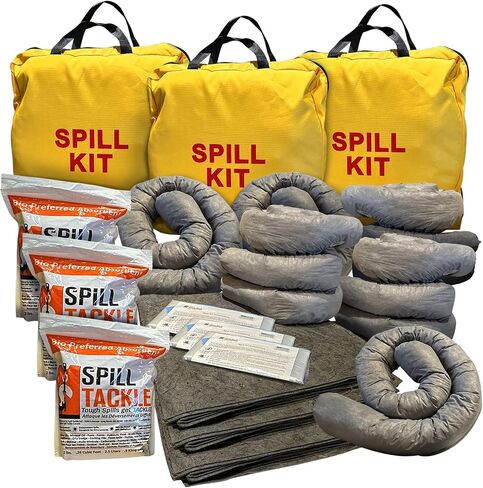 Intermountain Absorbents Universal Spill Kits - Professional Spill Kits for Water & Oil Spill with Yellow Spill Kit Bag, 4 Absorbent Socks, 10 Universal Spill Absorbent Pads, 2 lb Spill Tackle, 1 Pack in Kuwait