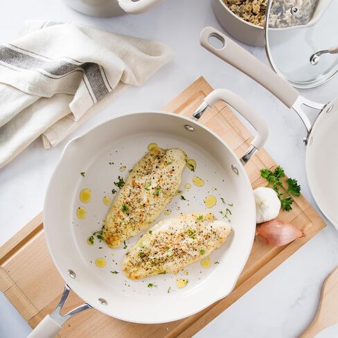 مارثا ستيوارت هيذراند بريميوم نون سيتيك PFA الحرة السيراميك الداخلية 10 قطعة مدببة طبخ مجموعة أدوات طبخ الألومنيوم - الكتان الأبيض in Saudi Arabia