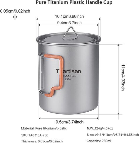 Titanium Cup Camping Pot Portable Ultralight Titanium Mug 750ML Camping Cup Titanium Pot with Foldable Handles and Lid For Outdoor Camping Hiking Backpacking (750ML) in Kuwait