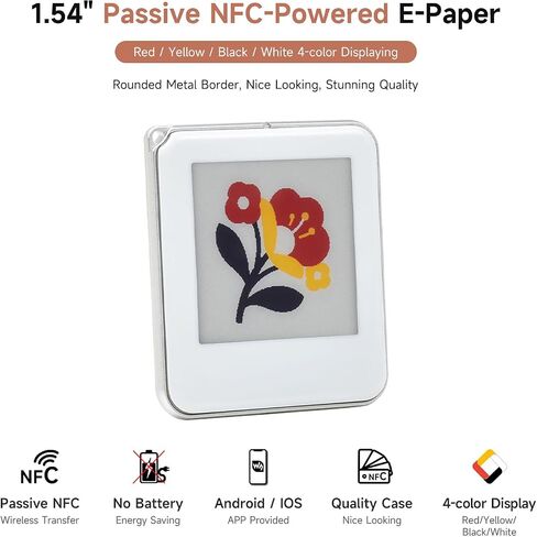 Waveshare 1.54inch Color NFC Enk Enk مع أحمر وأصفر وأسود وأبيض ، 4 ألوان ، خالية من البطارية ، طاقة لاسلكية وصورة ، تحديث الفضة ، الحدود الفضية in Saudi Arabia