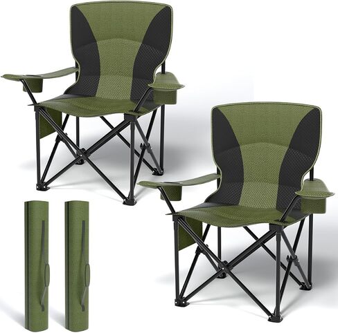 Heavy Duty Folding Chair 500LB Capacity, Oversized Camping Chairs with Cup Holder, Cooler Bag & Storage Pouch, Outdoor Chairs for Sports, Lawn Chairs , Fishing, Beach (2, Black Grey, Oversized) in Kuwait