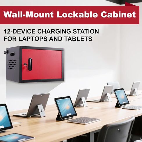 16 Device Charging Station for Laptops/Tablets/iPads/Chromebooks,16 Bay Wall-Mount Lockable Charging Cabinet with Cable Management & Power Organization, Laptop & Tablet Storage Cart in Saudi Arabia