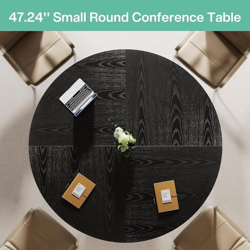 Tribesigns 47-Inch Round Conference Table, Meeting Table for 4-6 People, Small Office Desk with Sturdy Metal Base, Perfect for Conference Room or Small Workspaces, Brown + Black in Saudi Arabia