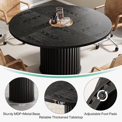 Tribesigns 47-Inch Round Conference Table, Meeting Table for 4-6 People, Small Office Desk with Sturdy Metal Base, Perfect for Conference Room or Small Workspaces, Brown + Black in Saudi Arabia