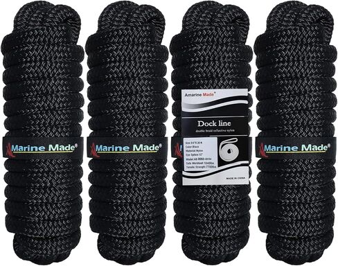 صنعت أمارين 5/8 "× 20 'خطوط الرصيف ، 4pcs خطوط رصيف القوارب ، 15" خطوط قارب عيينة مزدوجة مع حدوث حلقة 1540 رطلا حمولة العمل ، حبال نايلون مع قوة 7700 رطل للقارب ، الأسود in Saudi Arabia