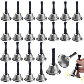 24 Pcs Hand Bells Steel Service Handbells Black Wooden Handle Diatonic Metal Bells Musical Percussion for School Church Wedding Dinner Calling Decor (Silver) in Kuwait