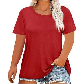 Plus Size Tops for Women Summer 2025 Short Sleeve Crew Neck Shirts Casual Loose Solid Basic Soft Tunic Blouse L-5X in Kuwait