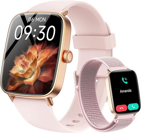 Tensky Smart Watch for Women Android & iPhone, 1.85" Touch Screen Fitness Tracker with Answer/Make Call, IP68 Waterproof 24/7 Health/Sleep Monitor, Pedometer, 100+ Sport Modes (2 Bands) in Kuwait